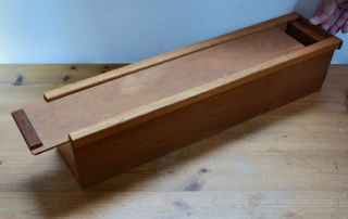 Delightful Vintage Long Wooden Box With Sliding Lid - 50.  5cms In Length.  Strong