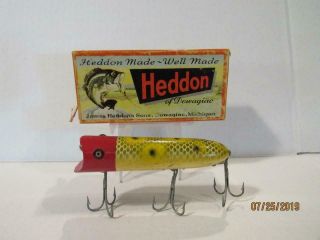 Vintage Heddon 2500 Jrh Red Head Frog Scale Wood W/ Glass Eyes