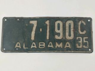 Antique 1935 Alabama License Plate Passenger Car Truck Vintage Tag