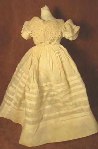 Vintage Doll Dress For 15 " - 17 " Bisque Doll - Ivory Cotton W/ Tucks & Lace