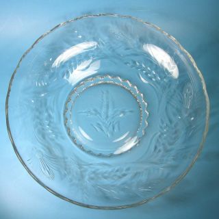 Cut Thistle Clear Crystal 12 " Large Round Salad Serving Bowl Scalloped Rim Glass