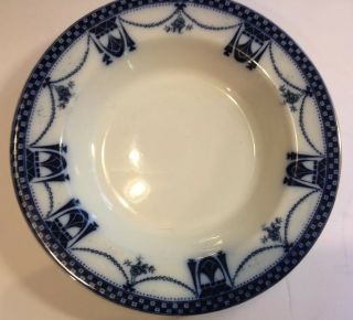 Hancock & Son Flow Blue " Mitre " Shallow Soup Bowl - Arts & Crafts Design