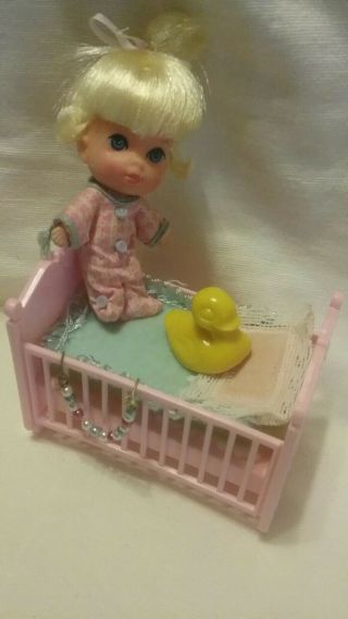 Vintage Liddle Kiddles Liddle Diddle With Crib,  Blanket,  Pillow And Yellow Duck.