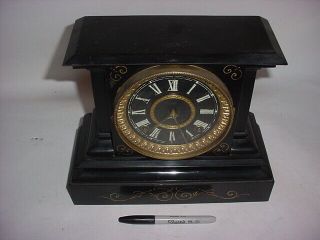 Vintage Antique Ansonia Black Enameled Cast Iron Mantel Clock
