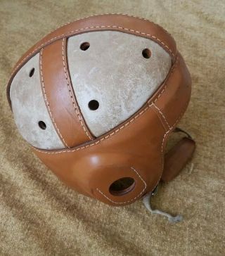 Vintage Spalding Leather Helmet 2fh Model Size Medium W/ Chinstrap Very Rare