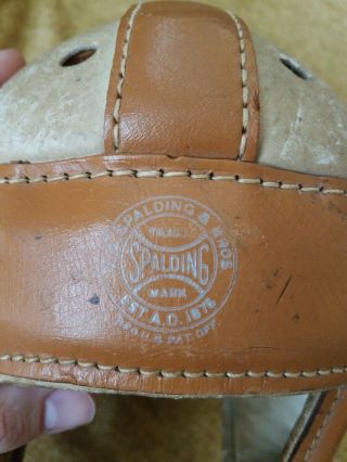 Vintage Spalding Leather Helmet 2FH Model Size Medium w/ Chinstrap Very Rare 2