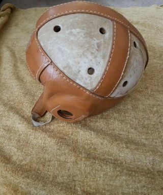 Vintage Spalding Leather Helmet 2FH Model Size Medium w/ Chinstrap Very Rare 3
