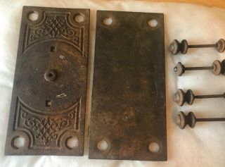 Set Of 1 Vintage Rustic Ornate Cast Iron Door Push Plate & Backplate W Bolts