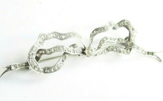 Antique Edwardian Paste Solid Silver Very Large Bow Brooch