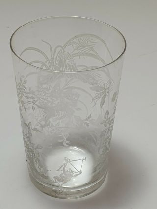 4 Handblown Glasses Engraved With Scenes Of Frogs & Monkey After Kawanabe Kyosai 3