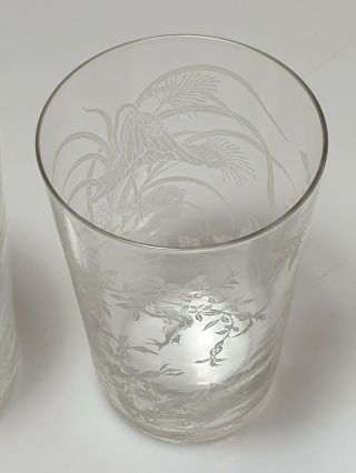 4 Handblown Glasses Engraved With Scenes Of Frogs & Monkey After Kawanabe Kyosai 4