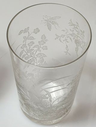 4 Handblown Glasses Engraved With Scenes Of Frogs & Monkey After Kawanabe Kyosai 5