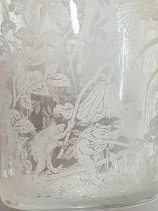 4 Handblown Glasses Engraved With Scenes Of Frogs & Monkey After Kawanabe Kyosai 7
