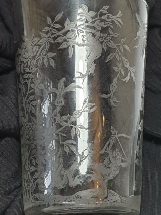 4 Handblown Glasses Engraved With Scenes Of Frogs & Monkey After Kawanabe Kyosai 8