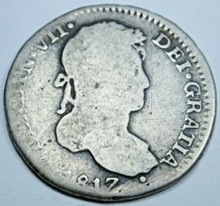 1817 Jp Spanish Silver 1 Reales Piece Of 8 Real Antique Colonial Era Pirate Coin