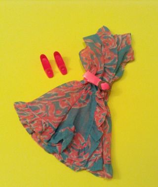 Vintage Mod Barbie Doll Ruffles And Swirls Dress And Pink Belt Vgc