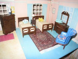 Renwal Complete Bedroom Set Plastic Dollhouse Furniture Plasco Marx