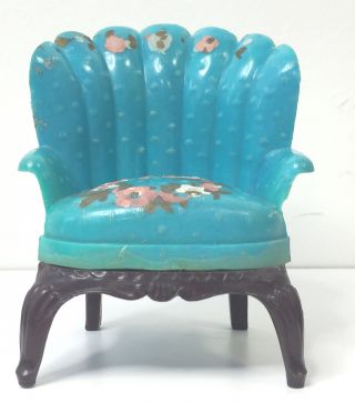 Vintage Renwal 77 Blue Stenciled Plastic Club Fluted Wing Back Chair Dollhouse