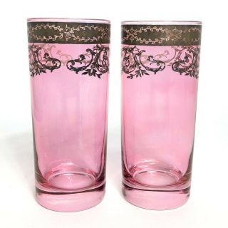 2 Antique Moser Cranberry Glass Tumblers with Elegant Silver Overlay 2