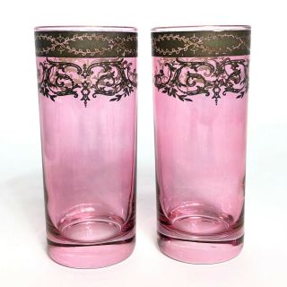 2 Antique Moser Cranberry Glass Tumblers with Elegant Silver Overlay 3