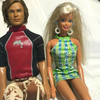 Vintage 1968 - 70s Ken Barbie Doll With Beach Wear Barbie Blonde Set Of 2