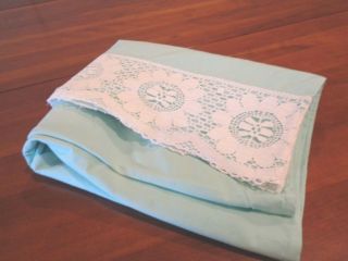 Vintage Handmade Cotton Teal Large Bolster - Pillow Cover 19 " Wide X 60 " Long
