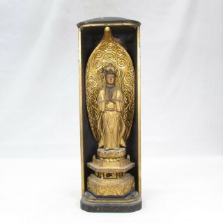 A502: Really Old,  Serious Japanese Wood Carving Ware Biggish Bodhisattva Statue