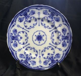 Antique Conway Flow Blue Semi Porcelain Wharf Round Plate