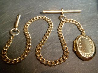 Vintage Gold Plated Albert Pocket Watch Chain With Photo Locket Pandant Fob