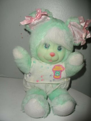 Vintage 1990 Mattel Magic Nursery Pet Bear Plush Green Vinyl Face