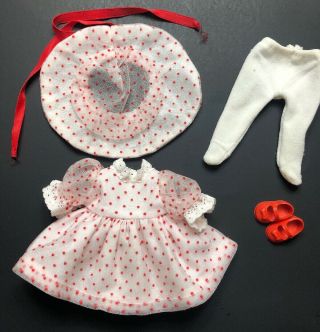 Vintage Vogue Dress Set Outfit For Ginny Dolls 7 - 8” Size Red Polka Dots Shoes