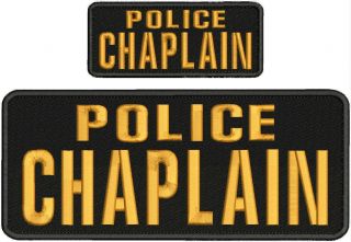 Police Chaplain Embroidery Patches 4 X 10 " And 2x5 Hook On Back Gold