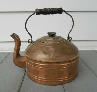 Antique Revere Copper Tea Kettle Goose Neck Spout Wood Handle