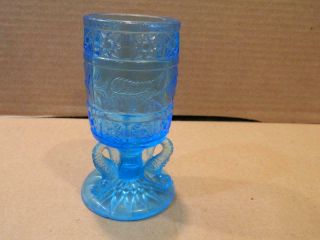 Eapg Toothpick Holder W/ Dolphin Base Ice Blue Glass Antique