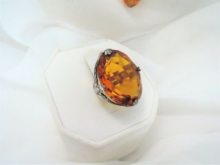 ANTIQUE CITRINE GLASS FACETED DROP NECKLACE & STERLING CITRINE GLASS RING 4