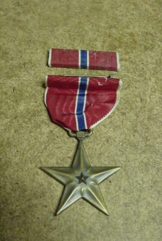 Vintage Us Military Bronze Star Medal With Slotted Brooch And Ribbon Bar