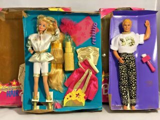 1993 Hollywood Hair Barbie Deluxe Play Set 10928 And Hollywood Hair Ken 4829