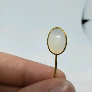 Antique art deco Yellow gold filled natural white moonstone stick Lapel pin 2