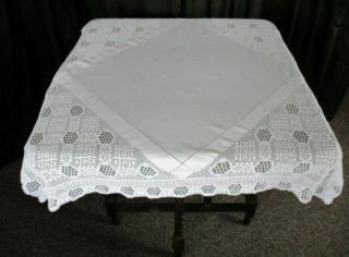 Antique Tablecloth - Hand Crochet Edge & Corners - Linen
