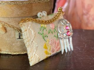 Artisan Miniature Dollhouse Vintage Victorian Ladies Silk Handbag Hair Comb Fan 3
