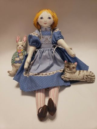 Handmade Vintage Pattern Soft Sculpture Storybook Doll Alice In Wonderland