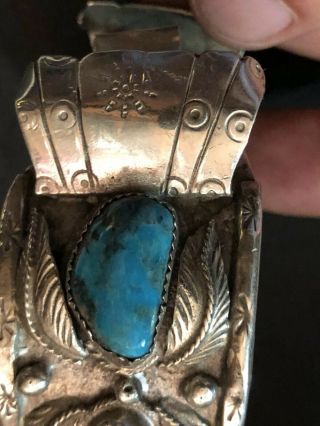 Antique Native American Indian SS Men,  s Wrist Watch Band Turquoise Tiger Eyes 3