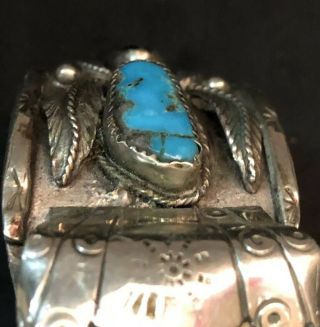 Antique Native American Indian SS Men,  s Wrist Watch Band Turquoise Tiger Eyes 7