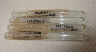 Collectible German Surgical Catgut Thread In 4 Glass Vials 22519