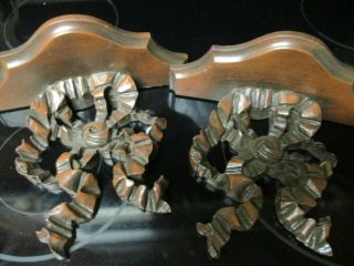 Vintage Ribbon Design Wood Wall Display Shelf Sconces Pair 10 Inches In Length