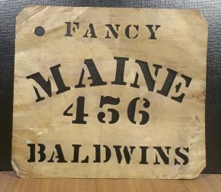 Fancy Maine 456 Bladwins Brass Apple Box Crate Stencil Vintage Sign Advertising