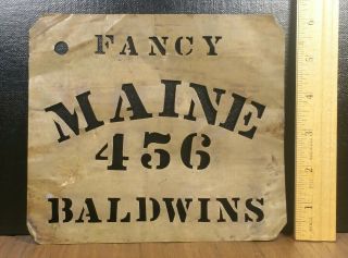 Fancy Maine 456 Bladwins Brass Apple Box Crate Stencil Vintage Sign Advertising 2