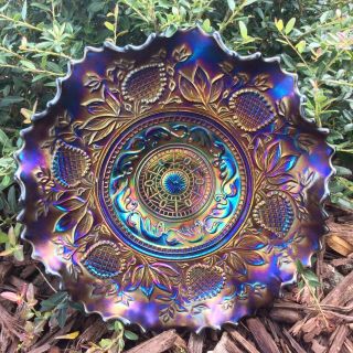 Dugan Antique Carnival Glass Purple/amethyst Fancifiul Low Ruffled Bowl