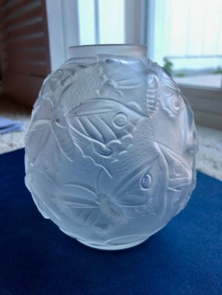 . 1930s Antique Art Deco Verlys Butterfly / Moth Glass Vase 2