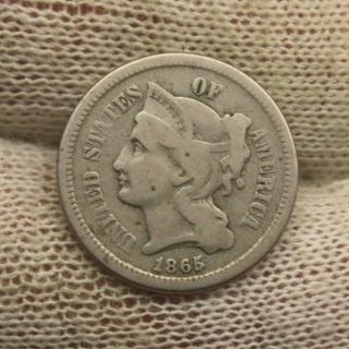 1865 Nickel Three Cent Piece X1163 Civl War Era United States Antique 3c